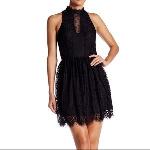 Trixxi Romantic Sleeveless Lace Mock Neck Dress